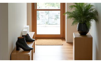 깨끗하게 정돈된 숙소 입구와 현관