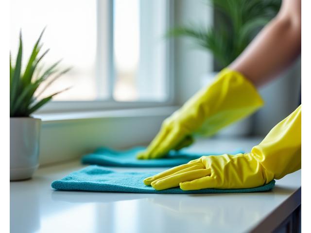 급하게 청소 준비를 하는 청소 전문가의 손