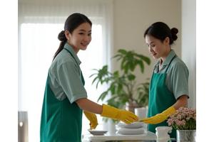 청소 전문가들이 작업 중인 모습