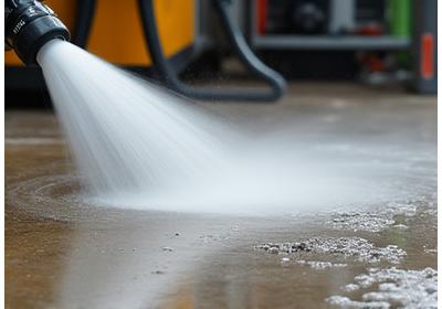 고압 세척기로 벽면 청소